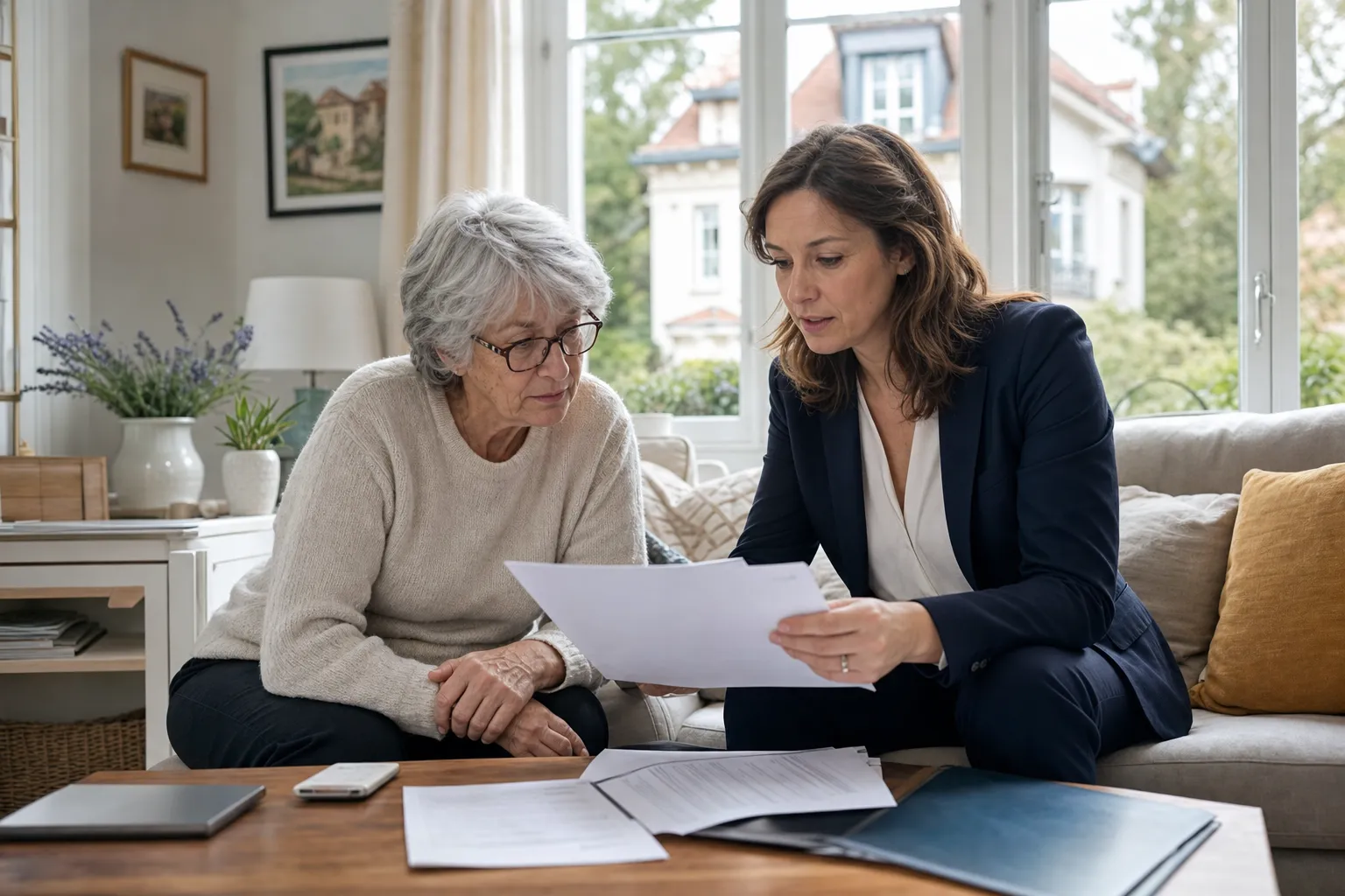 Experte independante expliquant son rapport a une proprietaire a Drancy