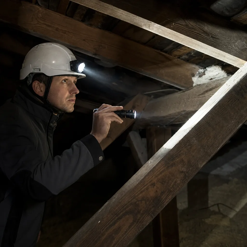 Expert en bâtiment Check my House recherchant des vices cachés dans une charpente en Seine-Saint-Denis (93)