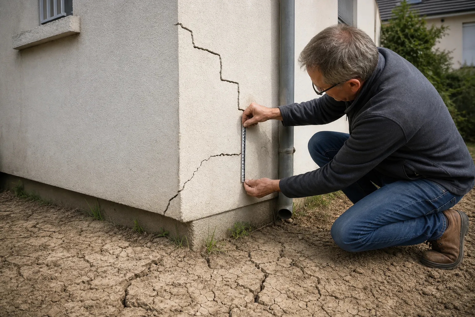 Fissures liees au retrait-gonflement des argiles sur une maison a Aulnay-sous-Bois