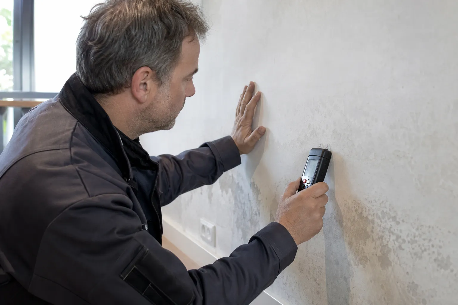 Expert Check my House mesurant le taux d’humidité d’un mur avec un humidimètre en Seine-Saint-Denis (93)