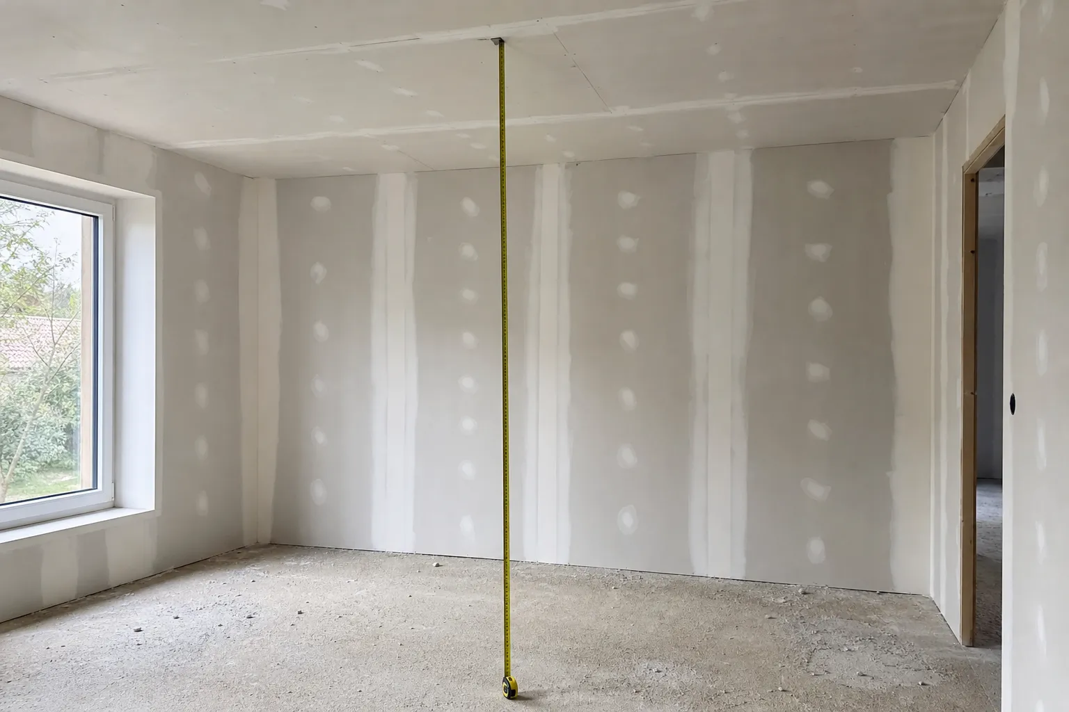 Contrôle de la hauteur sous plafond d'une pièce cloisonnée d'une maison CCMI lors de la visite cloisons par un expert Check my House en Seine-Saint-Denis (93)
